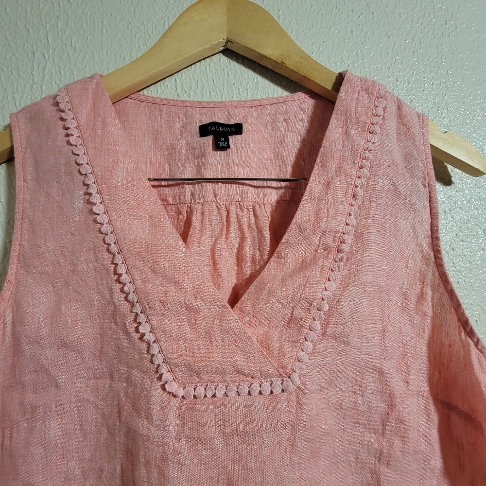 Talbots 100% Linen Shell Blouse Cross Dyed Coral Peach sz M Coastal Chic - Picture 3 of 10